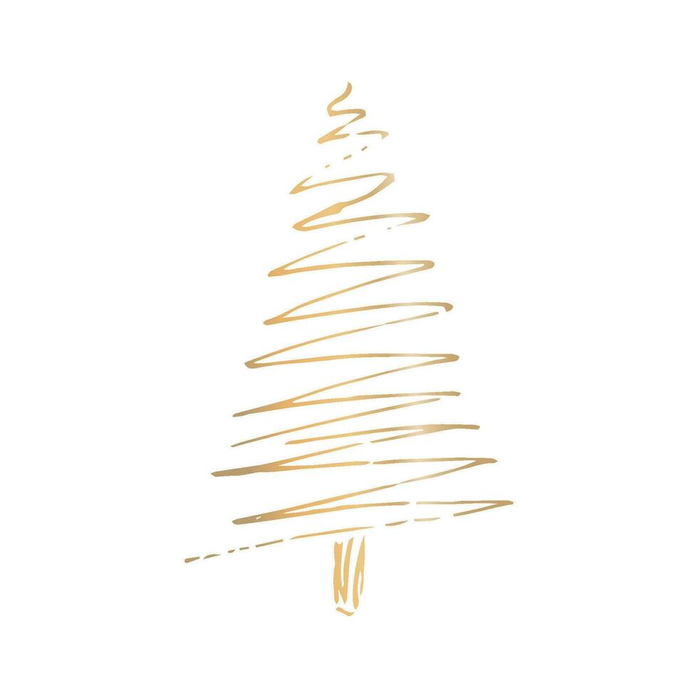 Golden Christmas tree stroke with a pen. Simple doodle in the shape of a Christmas tree. Icon for New Year and Christmas cards and congratulations vector