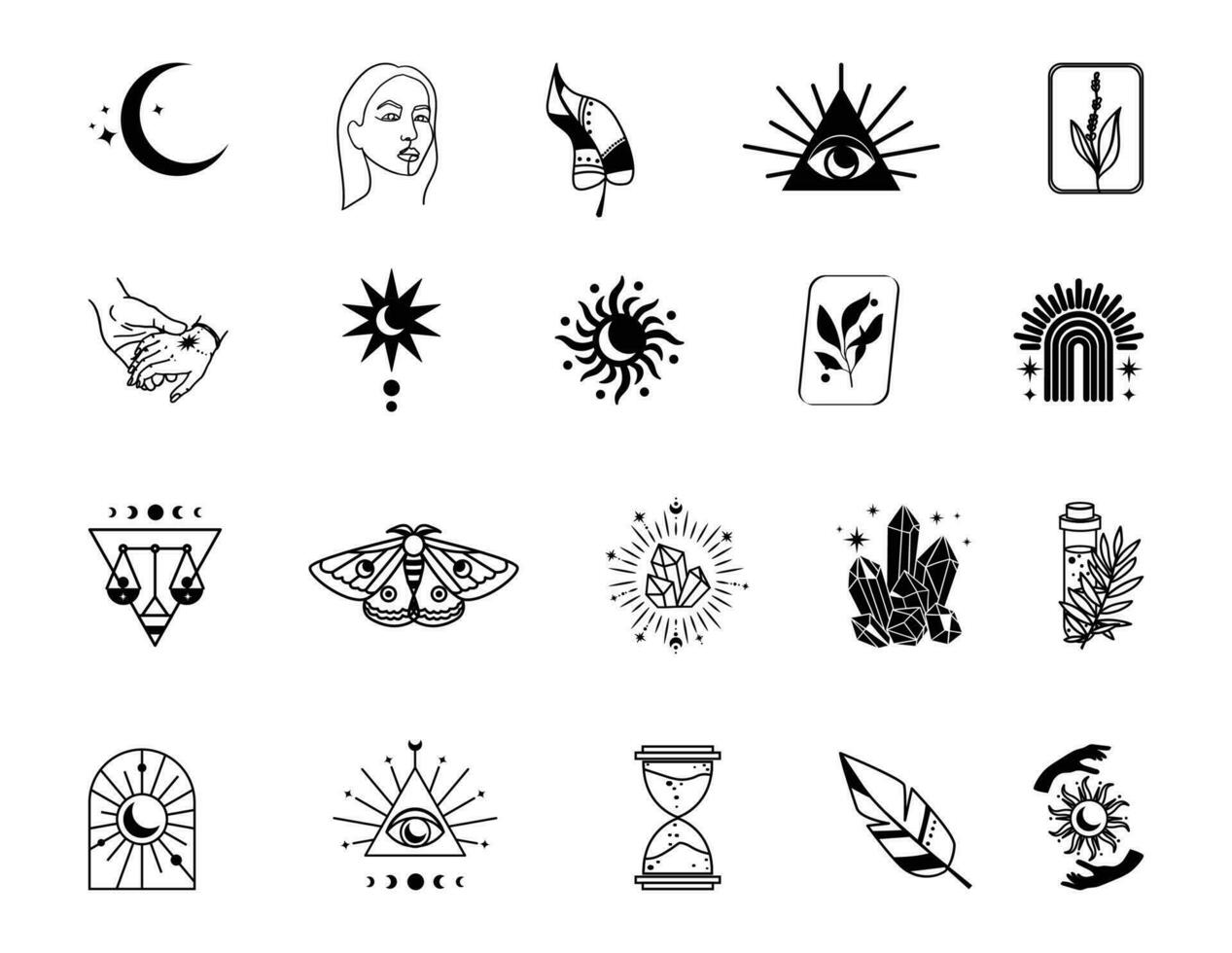 Magic icons set. Paranormal and esoteric icons about mental health, magic and mystique. vector