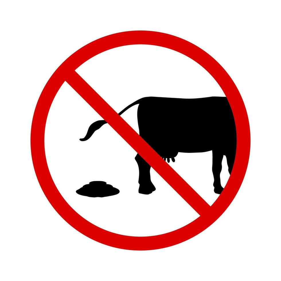 Cow feces icon prohibited. Funny icon with a ban on leaving cattle shit. vector