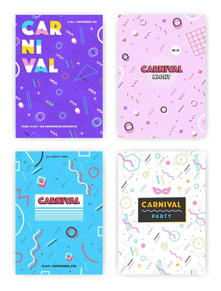 carnival poster set. abstract 80s, 90s style retro background collection with place for text. vector