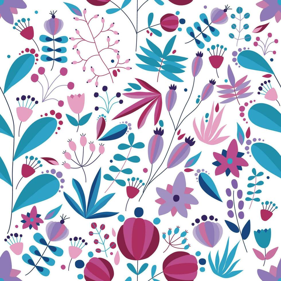 floral seamless pattern with flowers and plants in light background. tropical vector illustration.