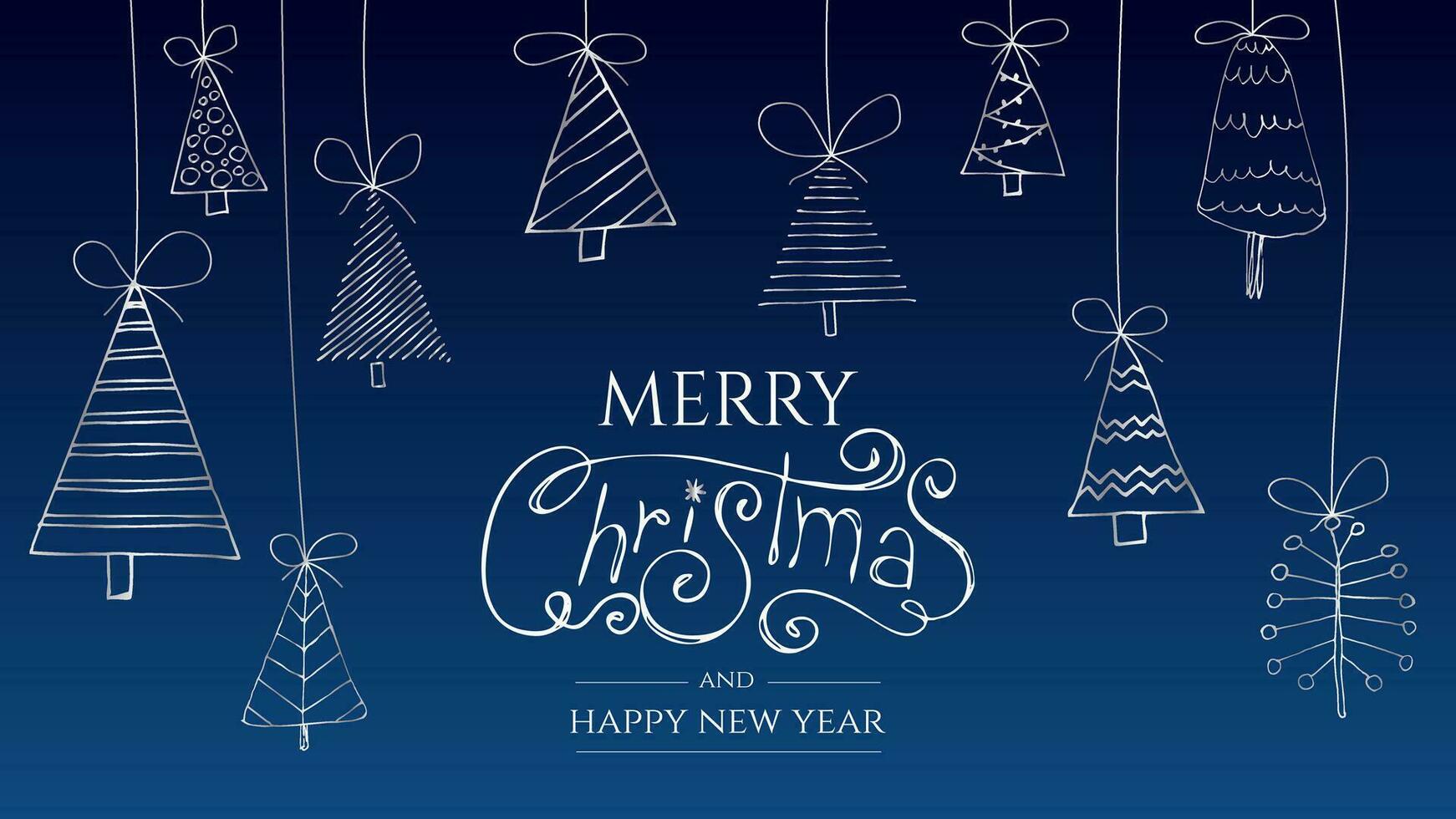 Merry Christmas banner or card. Happy new year Template with white christmas balls on classic blue background. Horizontal christmas poster, greeting cards, screen for website vector