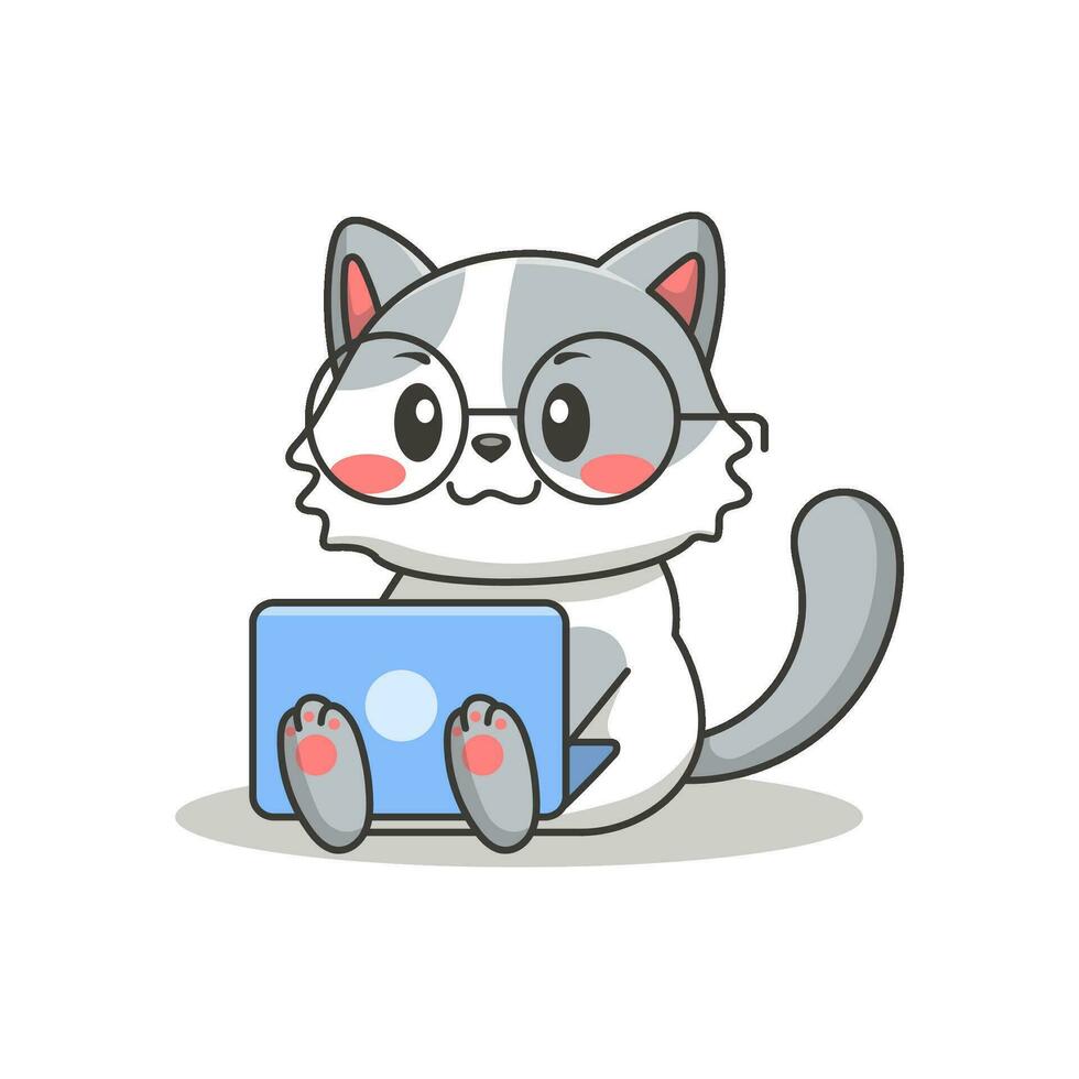 Cute cat with laptop vector illustration