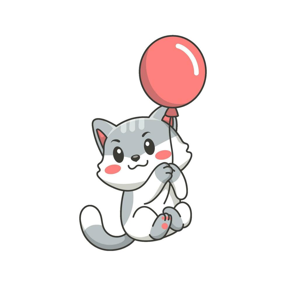 linda gato con globo vector ilustración