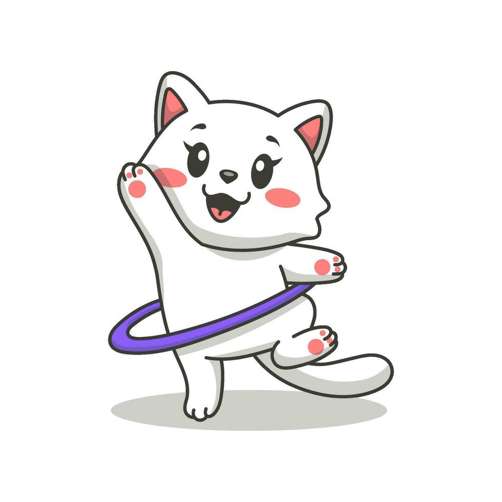 Cute cat playing hula hoop vector illustration