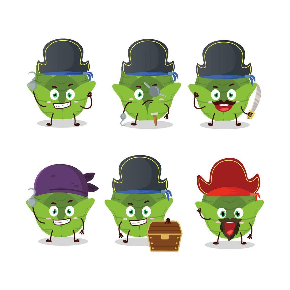 Cartoon character of savoy cabbage with various pirates emoticons vector