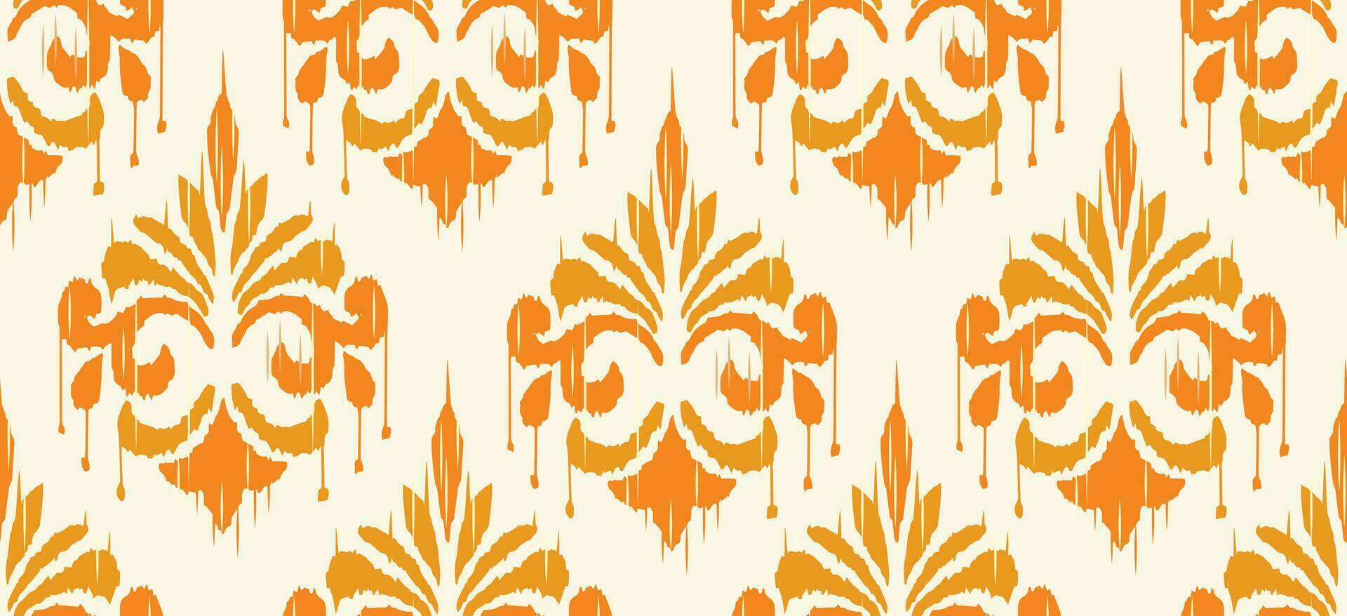 Motif ethnic handmade beautiful Ikat art print. Ethnic abstract floral orange color background art folk embroidery, Indian, Asia, Moroccan, Turkey, Damask and ogee style. printed fabric art ornament. vector