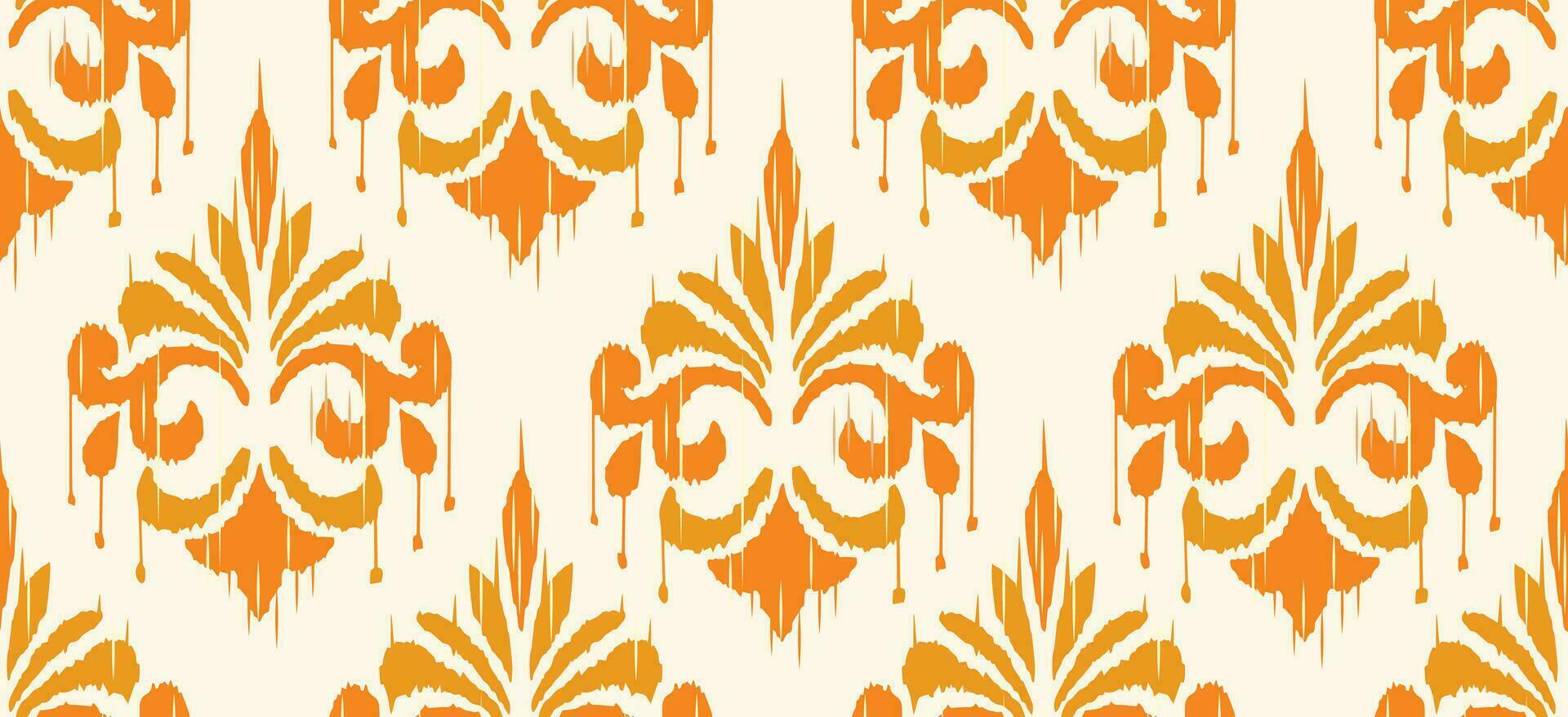 Motif ethnic handmade beautiful Ikat art print. Ethnic abstract floral orange color background art folk embroidery, Indian, Asia, Moroccan, Turkey, Damask and ogee style. printed fabric art ornament. vector