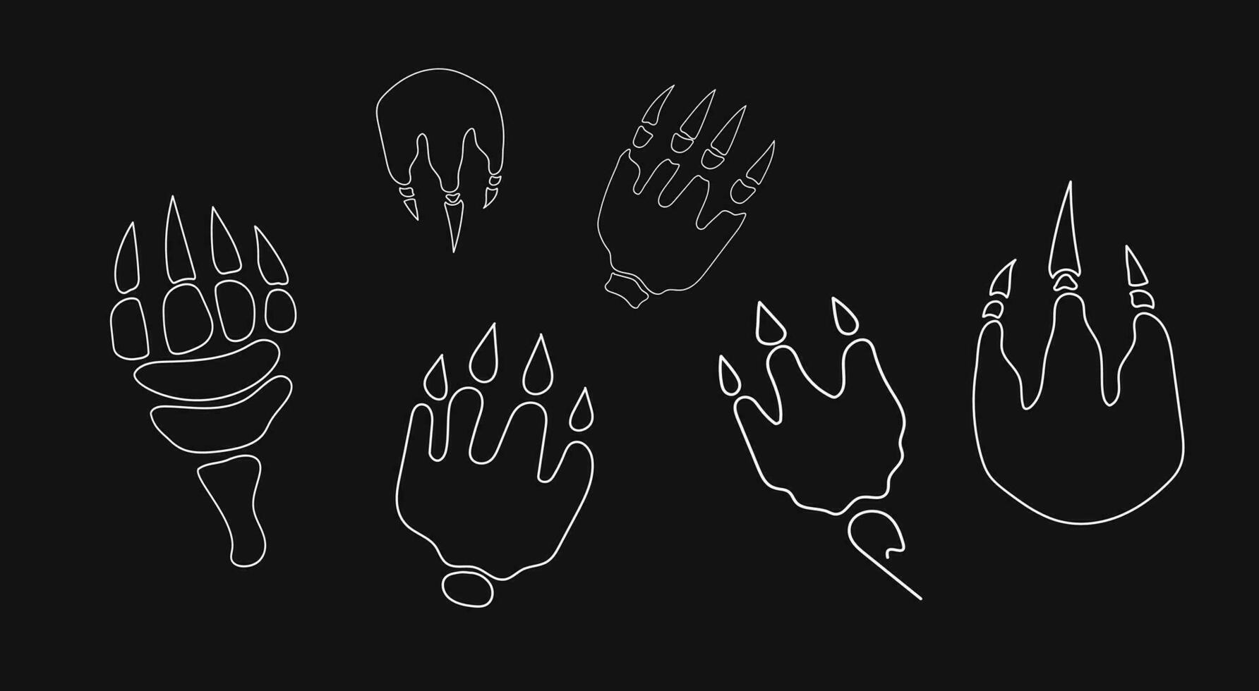 Hand drawn dragon paw icon tattoo set. vector