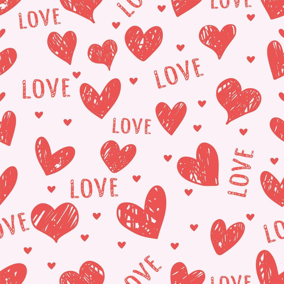 Heart pattern. Seamless romantic background with hearts and love letters. vector hand drawn style