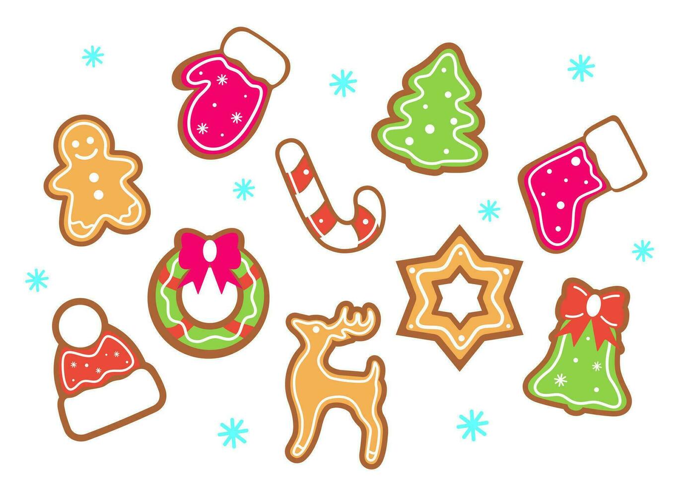 set of christmas gingerbread, new Years sweets, gingerbread, color illustration flat vector