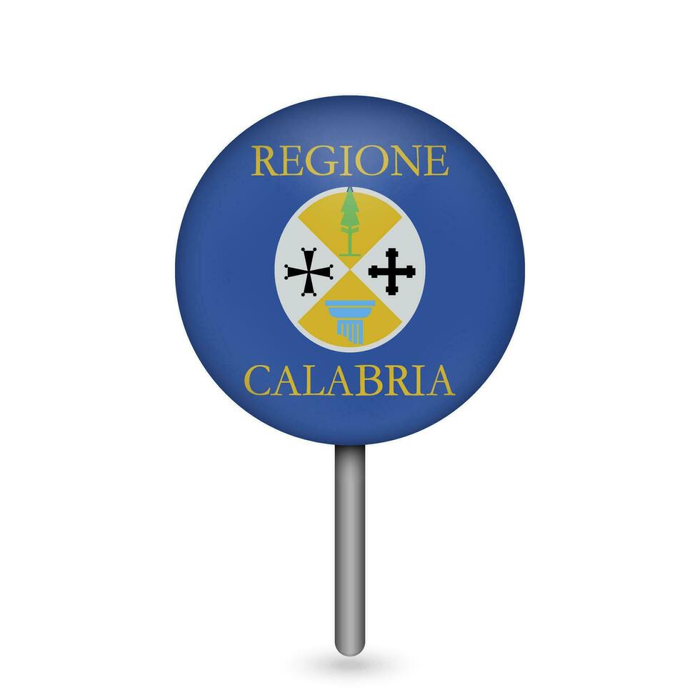 Map pointer with Calabria Flag. Region of Italy. Vector illustration.