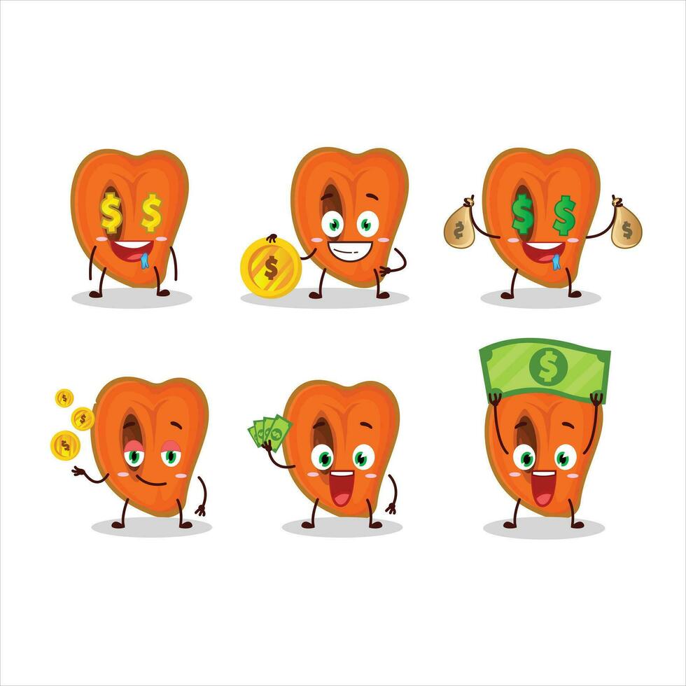 rebanada de zapote dibujos animados personaje con linda emoticon traer dinero vector