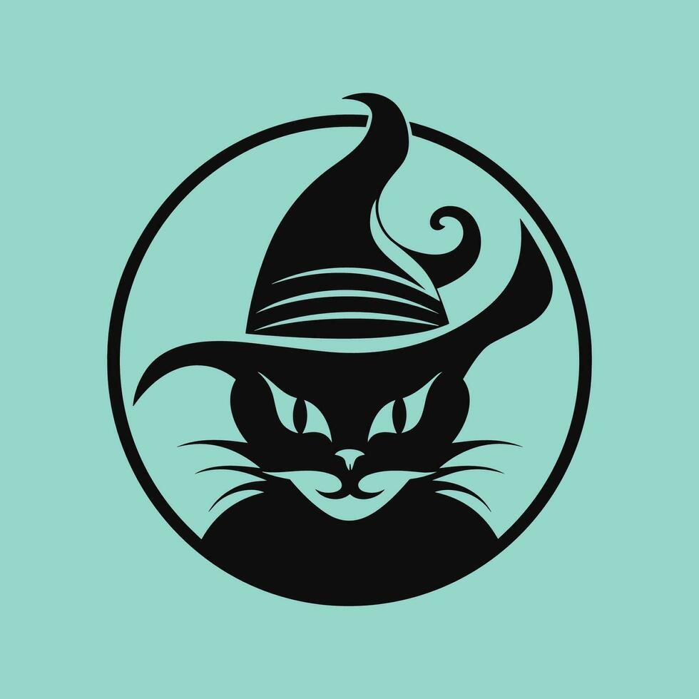 Mischievous Black Cat in Witch Hat vector