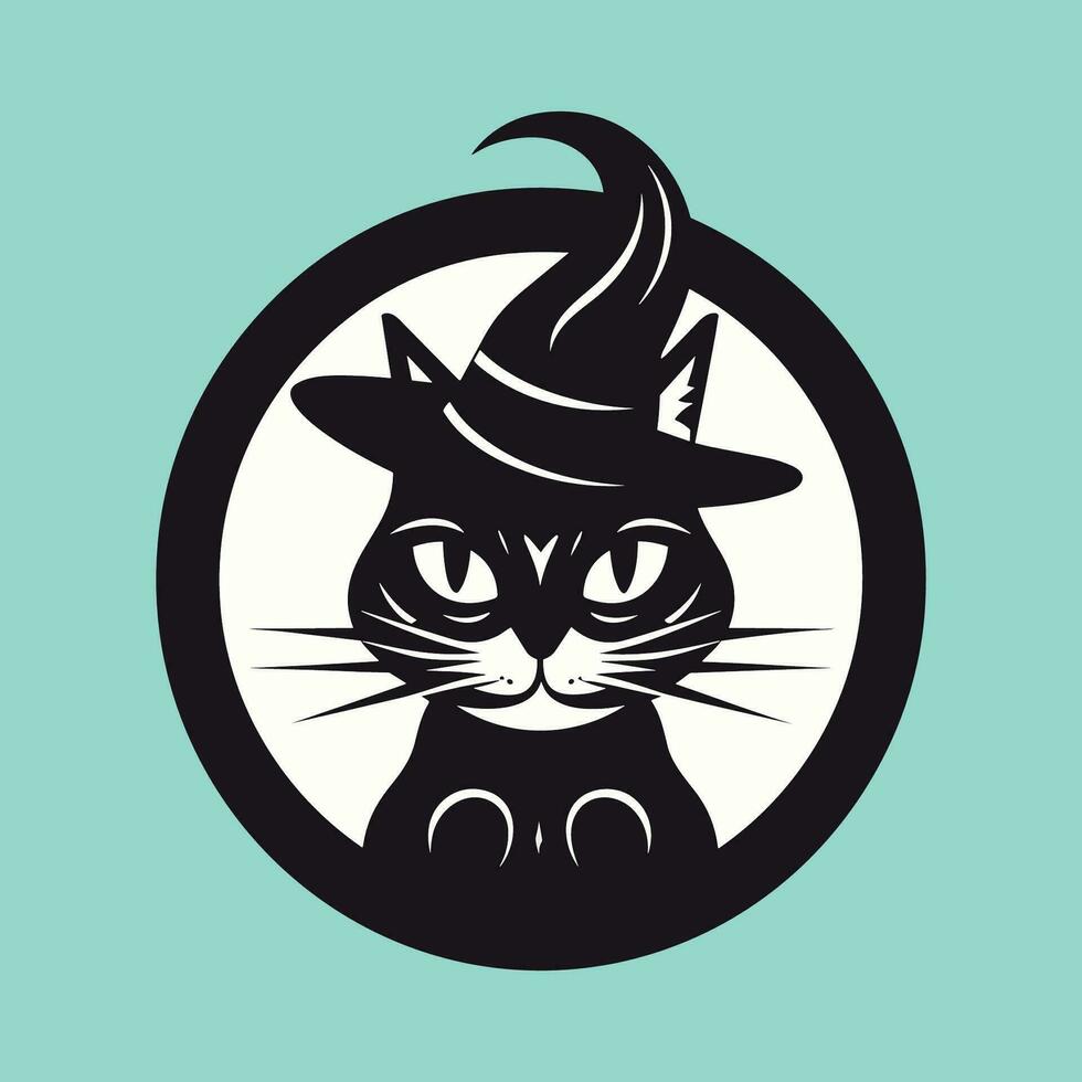 Black and White Cat with Turquoise Background vector