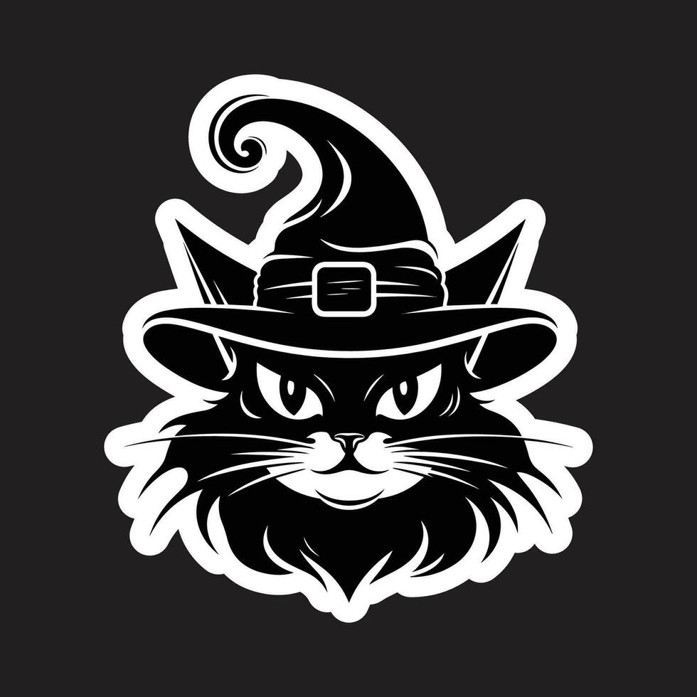 dañoso negro gato en bruja sombrero ilustración vector