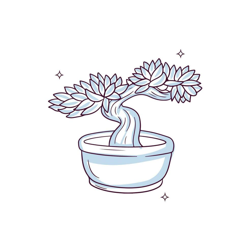Hand drawn bonsai tree. Doodle Sketch Vector Illustration