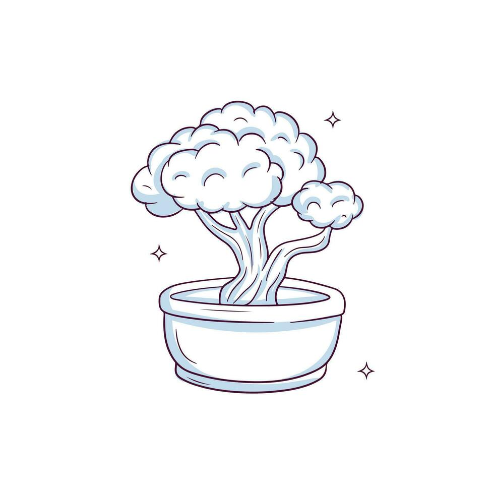Hand drawn bonsai tree. Doodle Sketch Vector Illustration