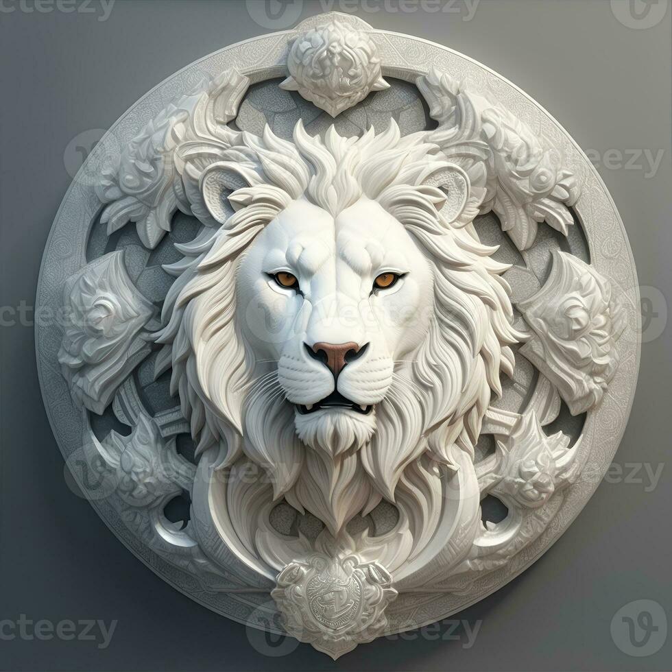 Lion Head with 3D carve and sculpture photo