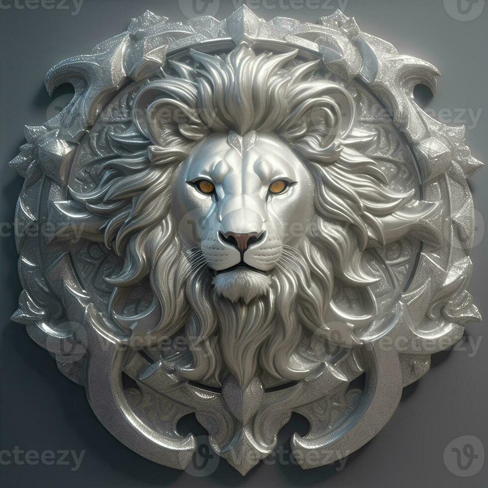 Lion Head with 3D carve and sculpture photo