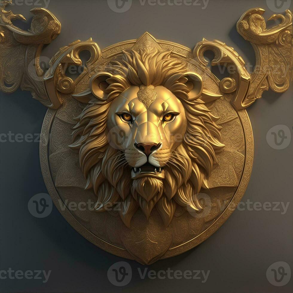 Lion Head with 3D carve and sculpture photo