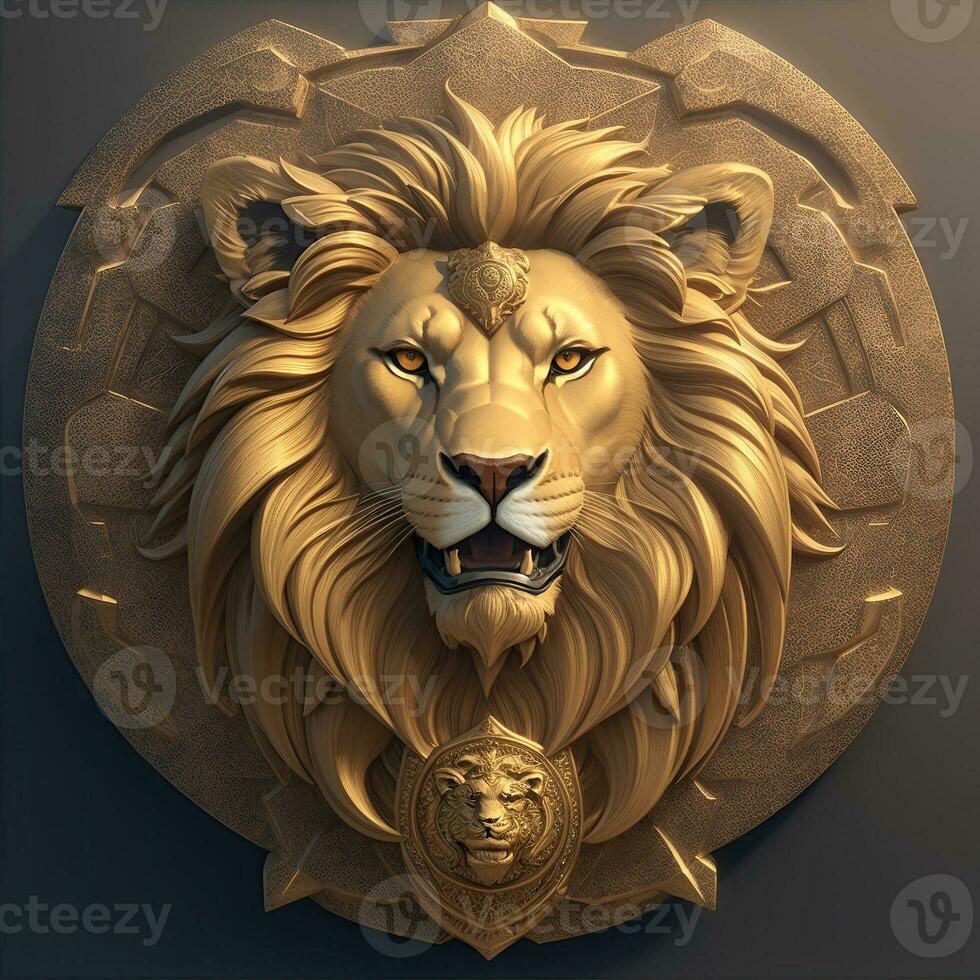 Lion Head with 3D carve and sculpture photo