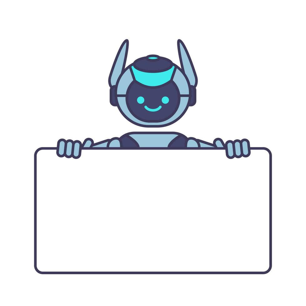 Robot holding blank poster banner or showing information vector