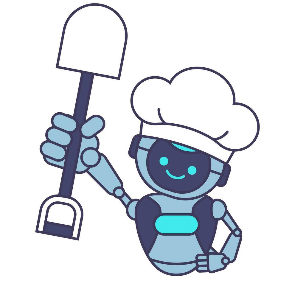 Robot holding Shovel. Robot mascot character vector illustration