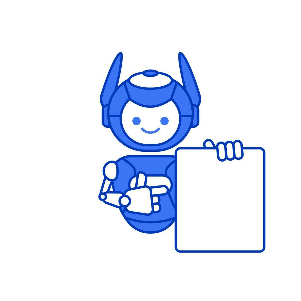 Robot holding blank poster banner or showing information vector