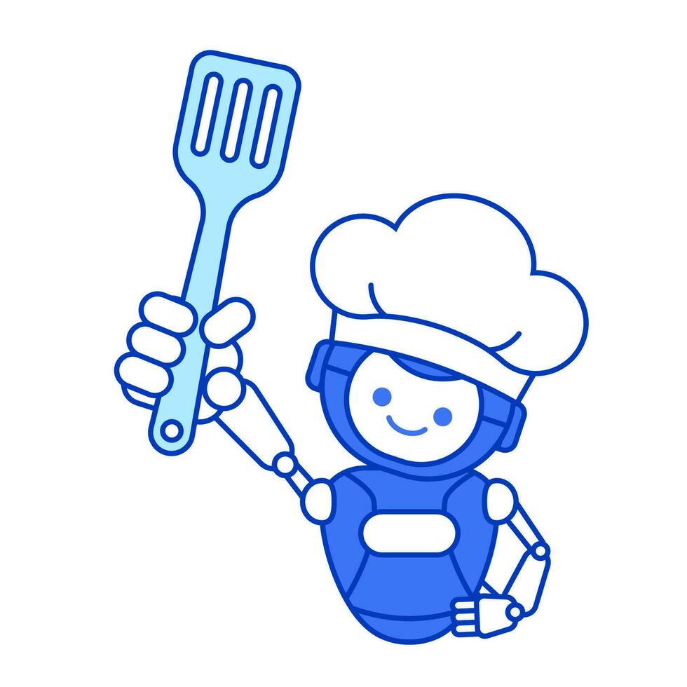 Robot chef holding spatula vector illustration. Robot chef mascot illustration design