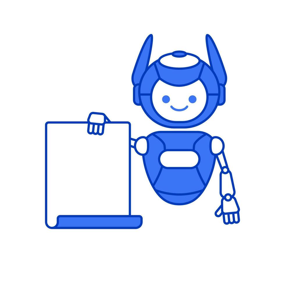 Robot holding blank poster banner or showing information vector