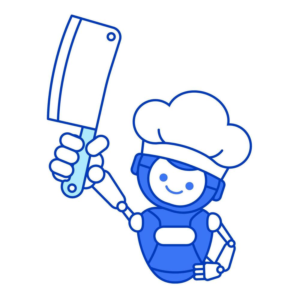 Robot chef holding knife vector illustration. Robot chef mascot illustration design