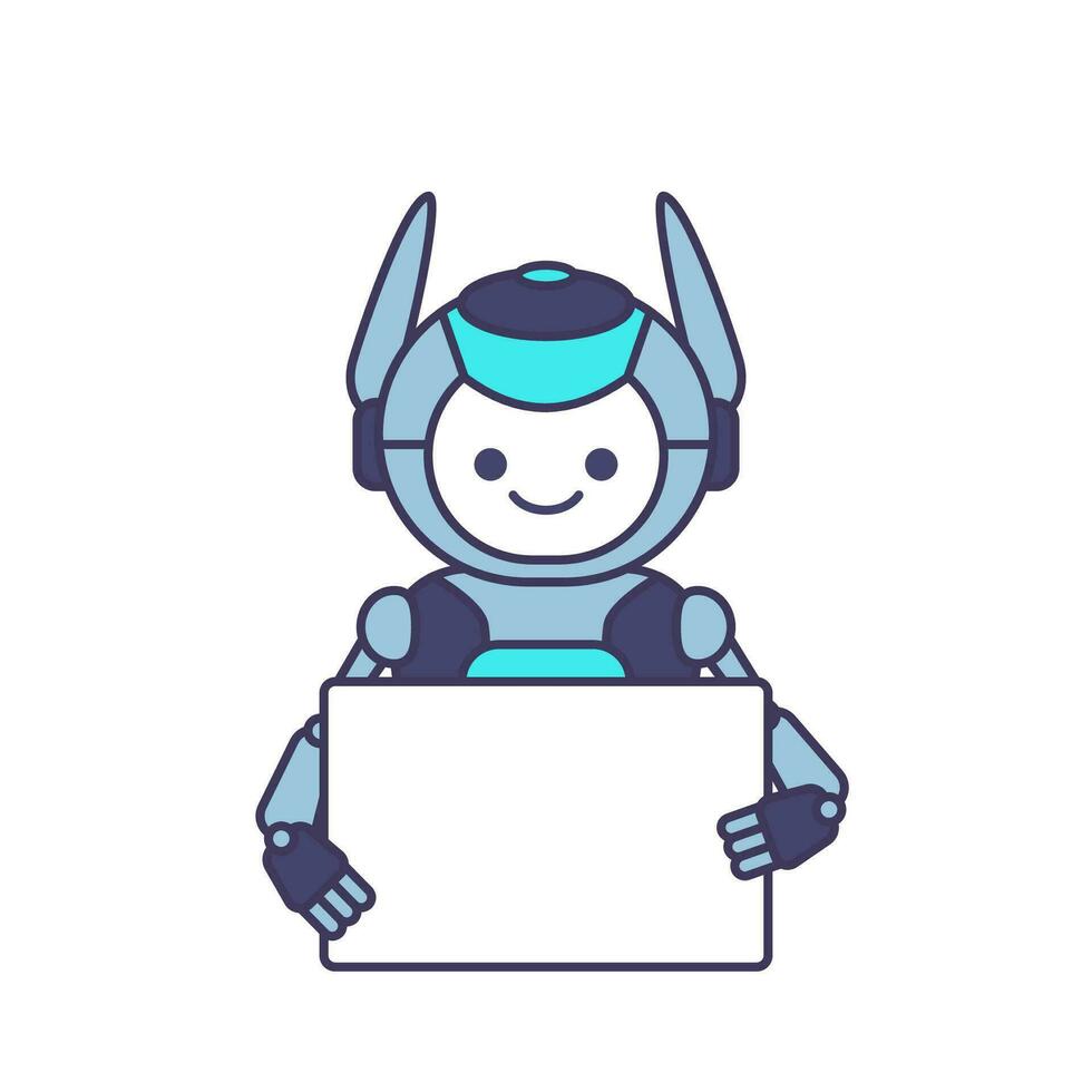 Robot holding blank poster banner or showing information vector