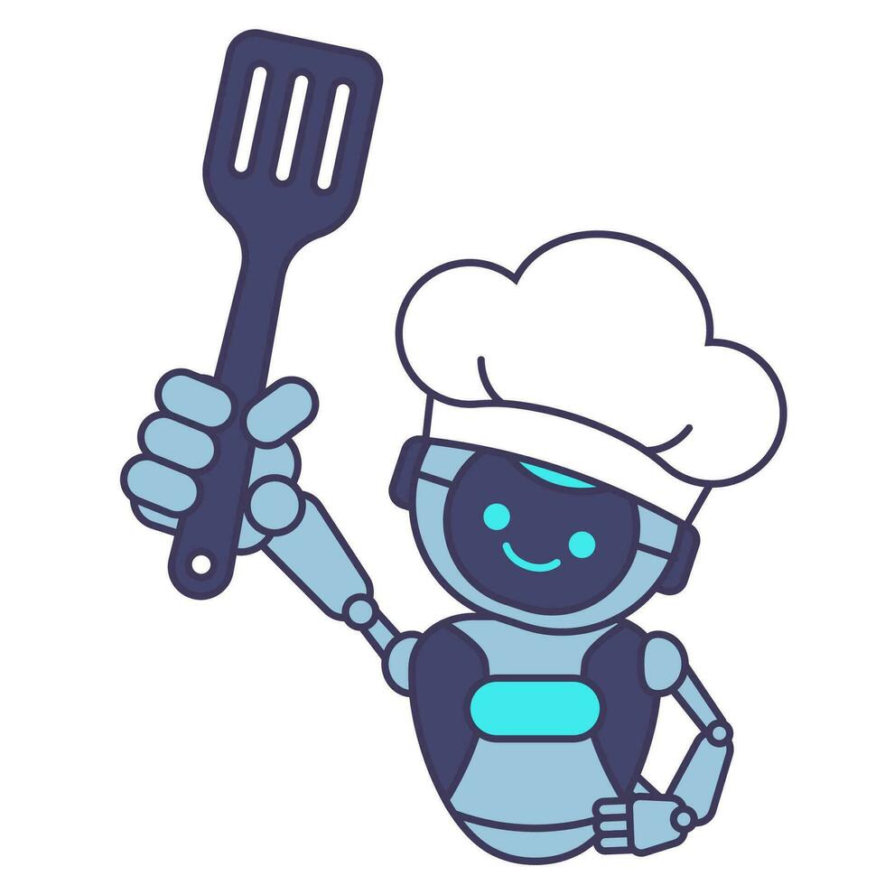 Robot chef holding spatula vector illustration. Robot chef mascot illustration design