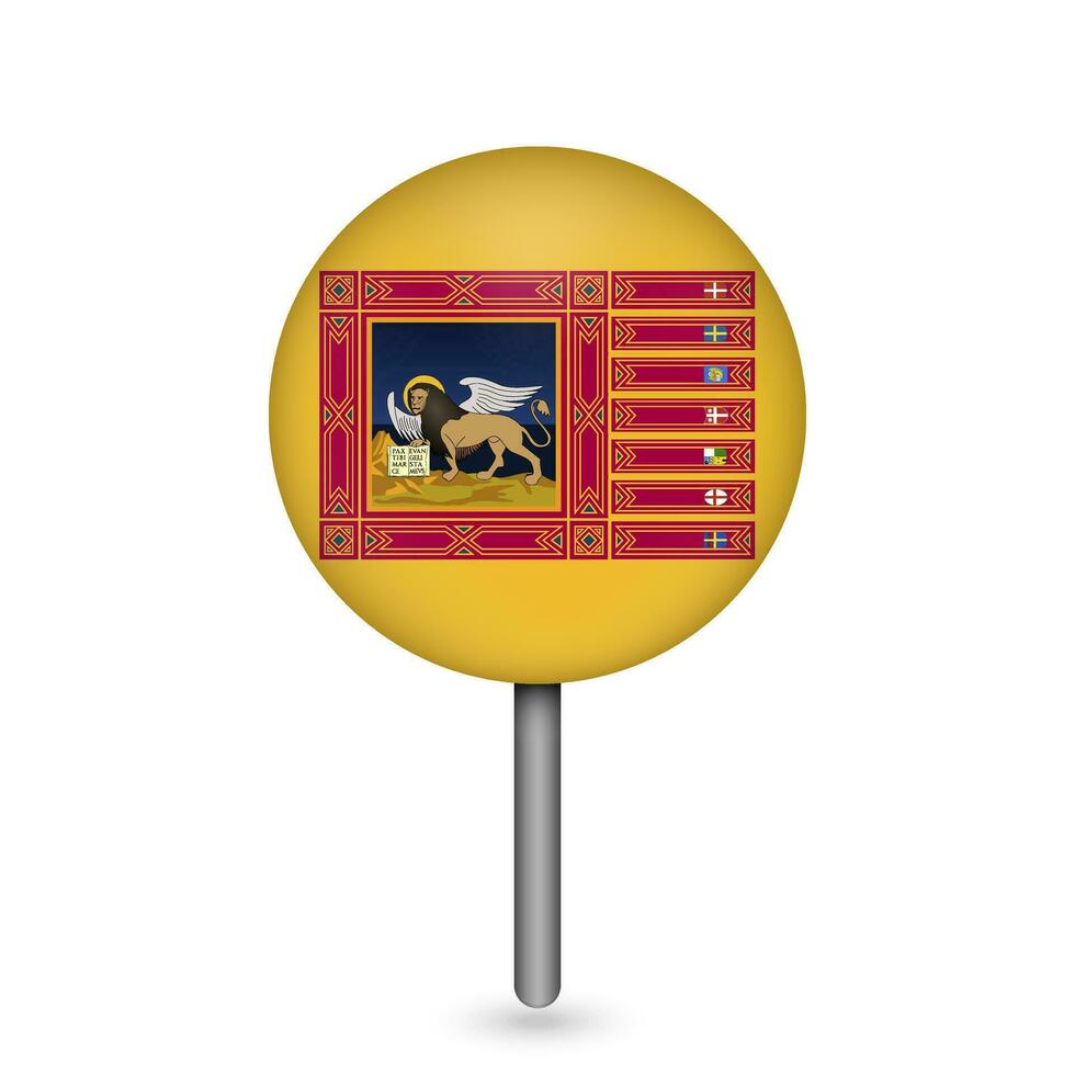 Map pointer with Veneto Flag. Region of Italy. Vector illustration.