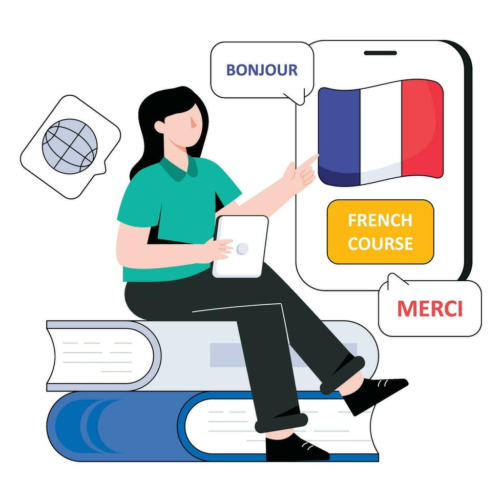 French Course  flat style design vector illustration. stock illustration