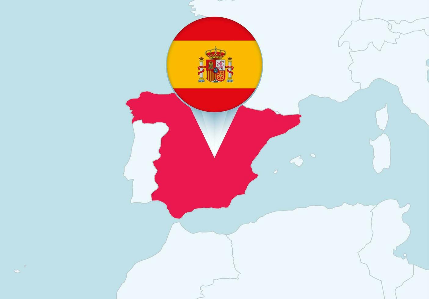 Europe with selected Spain map and Spain flag icon. vector