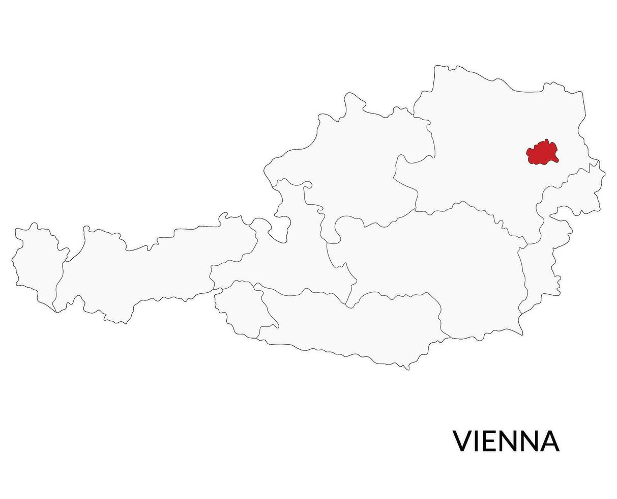 Vienna map. Austria map. Map of Vienna city in red color vector