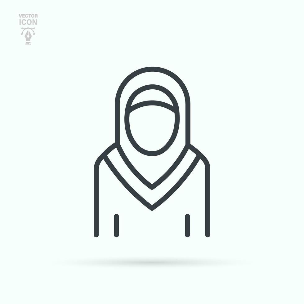Muslim woman. Hijab woman line icon. Isolated vector illustration on white background.