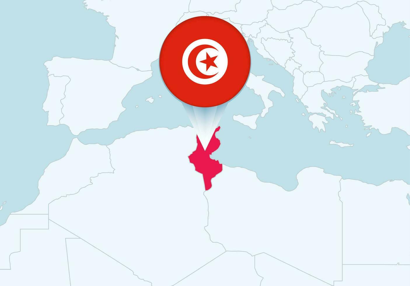 Africa with selected Tunisia map and Tunisia flag icon. vector
