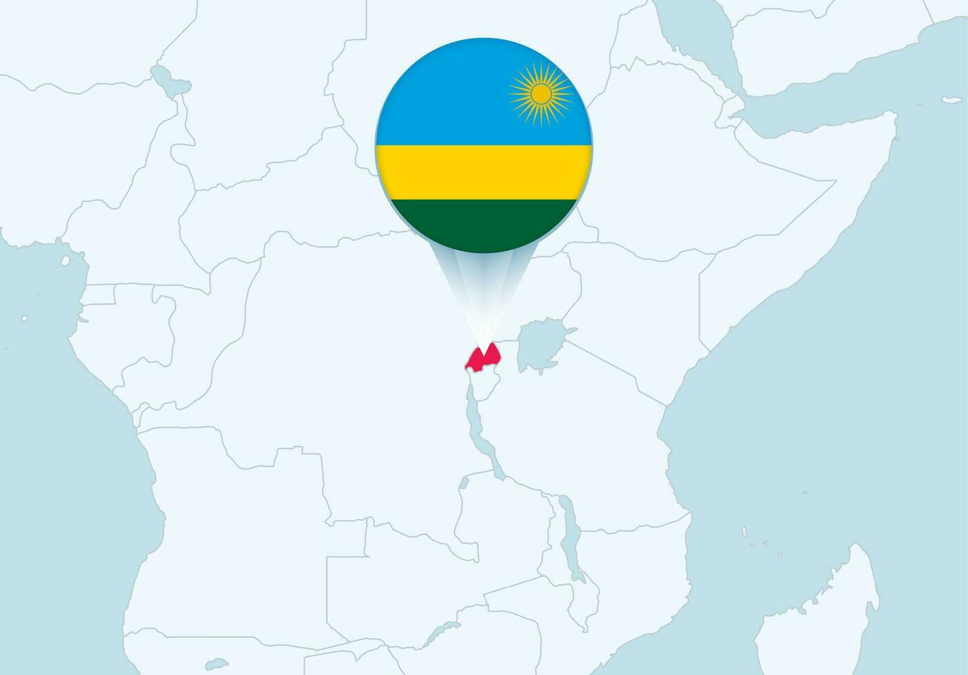 Africa with selected Rwanda map and Rwanda flag icon. vector