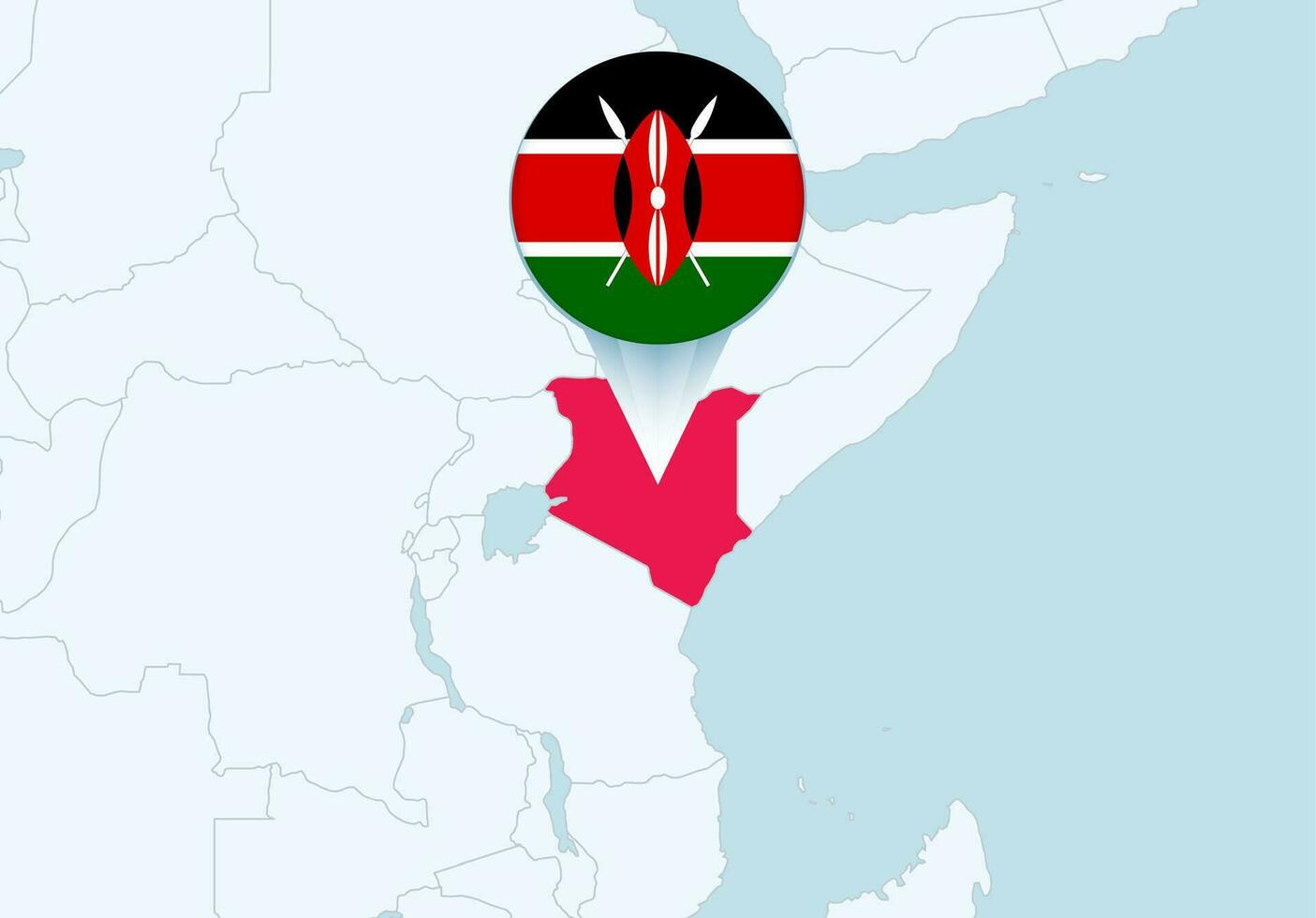 Africa with selected Kenya map and Kenya flag icon. vector