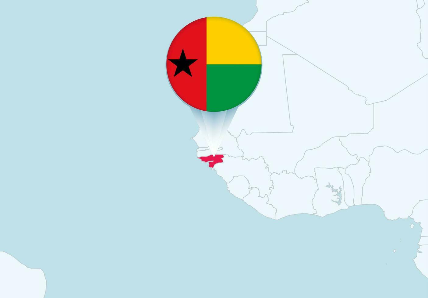 Africa with selected Guinea-Bissau map and Guinea-Bissau flag icon. vector