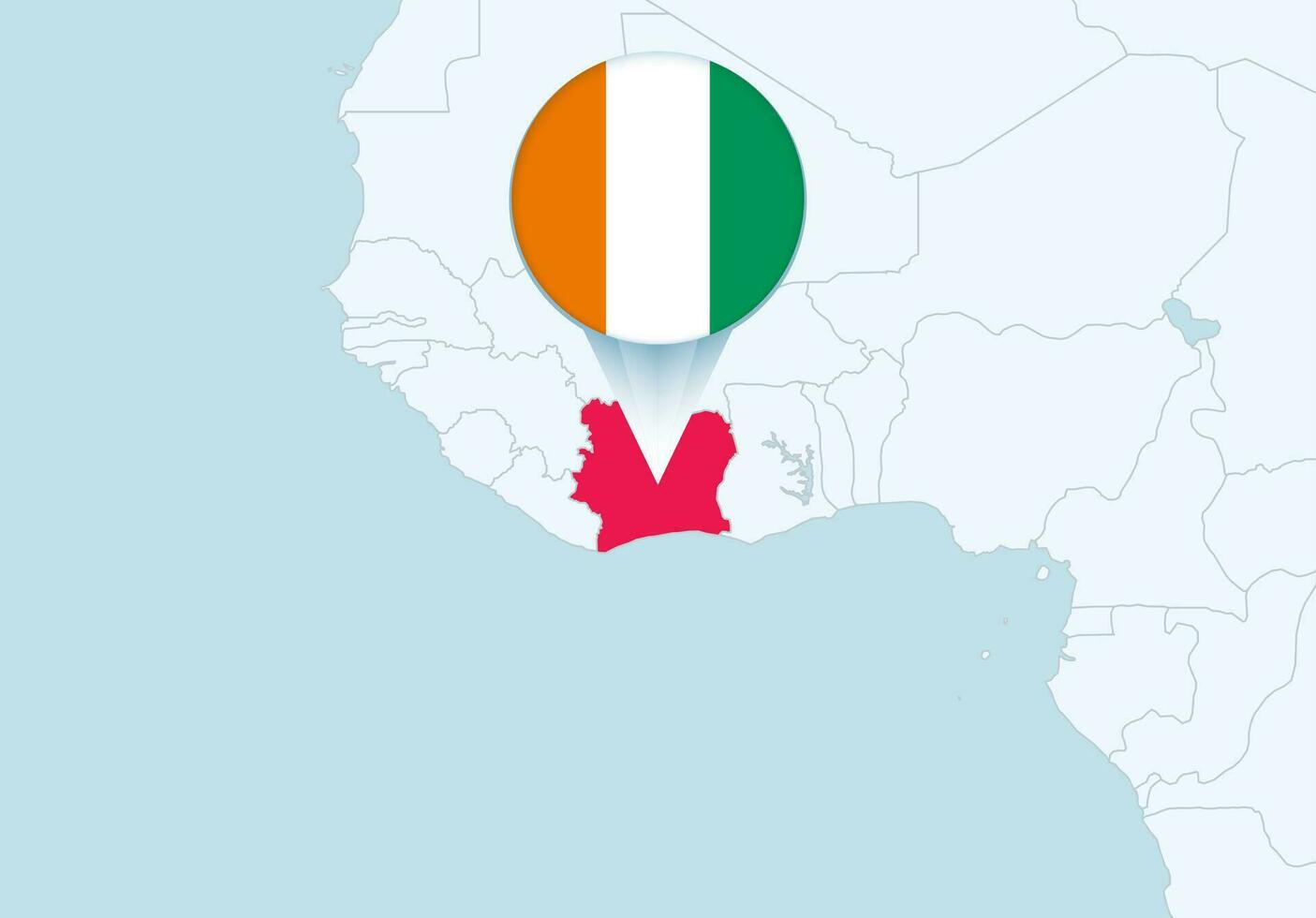 Africa with selected Ivory Coast map and Ivory Coast flag icon. vector