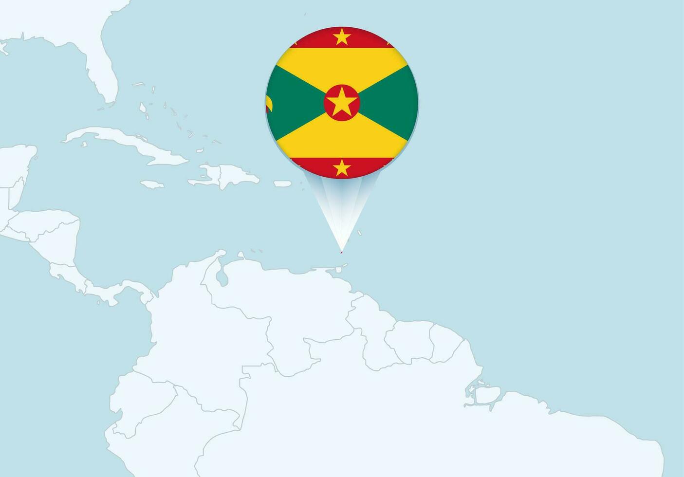 America with selected Grenada map and Grenada flag icon. vector