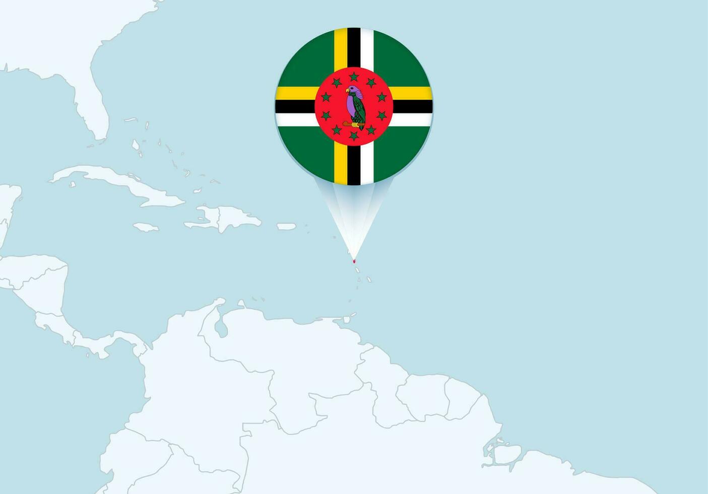 America with selected Dominica map and Dominica flag icon. vector