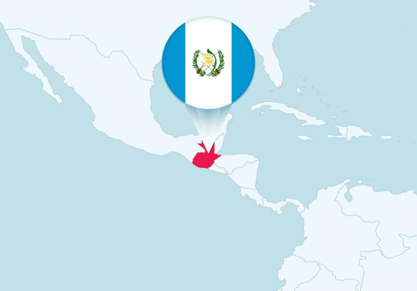America with selected Guatemala map and Guatemala flag icon. vector