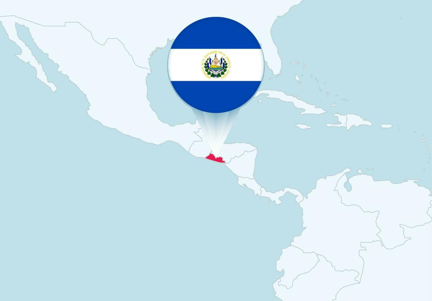 America with selected El Salvador map and El Salvador flag icon. vector