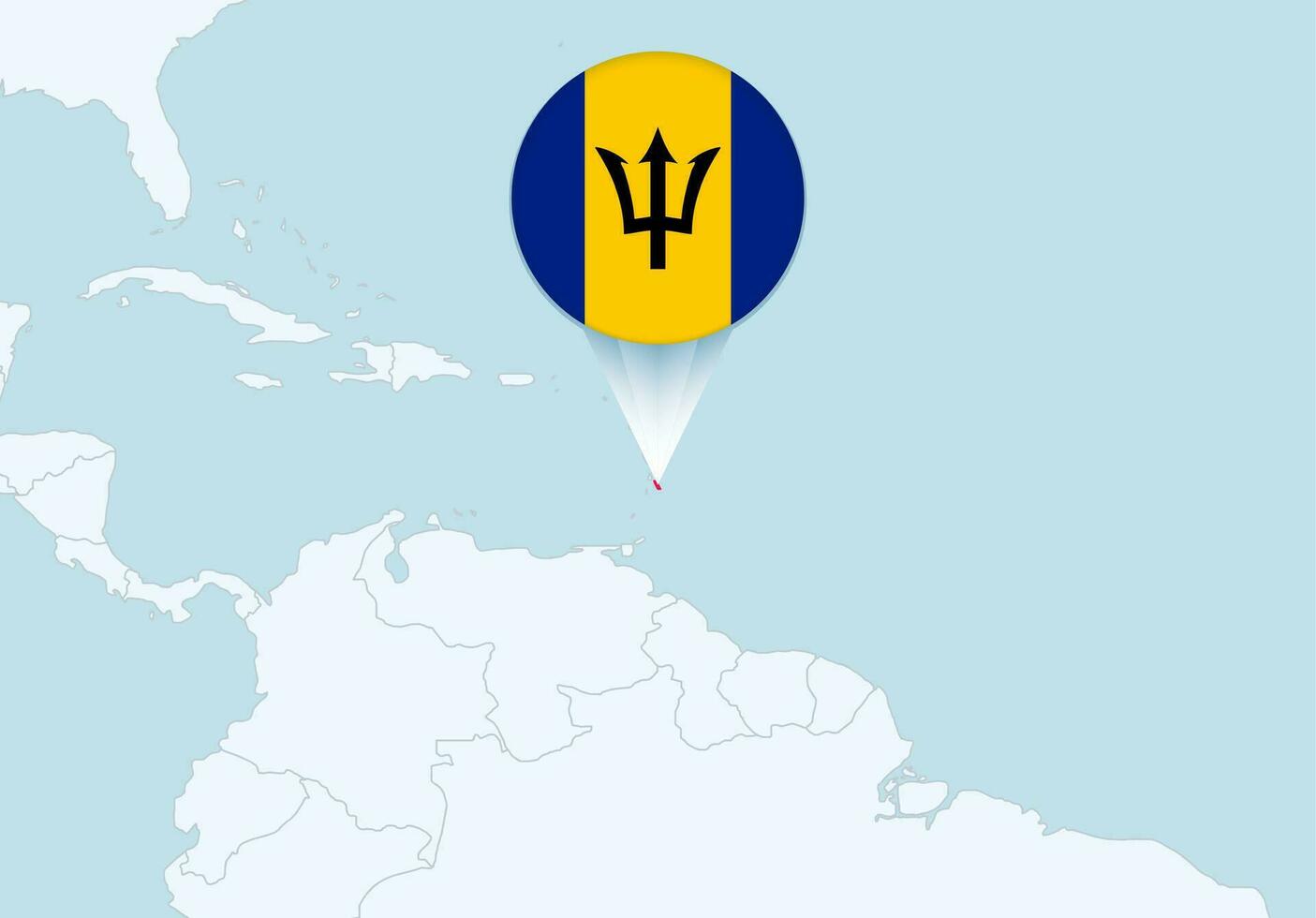 America with selected Barbados map and Barbados flag icon. vector