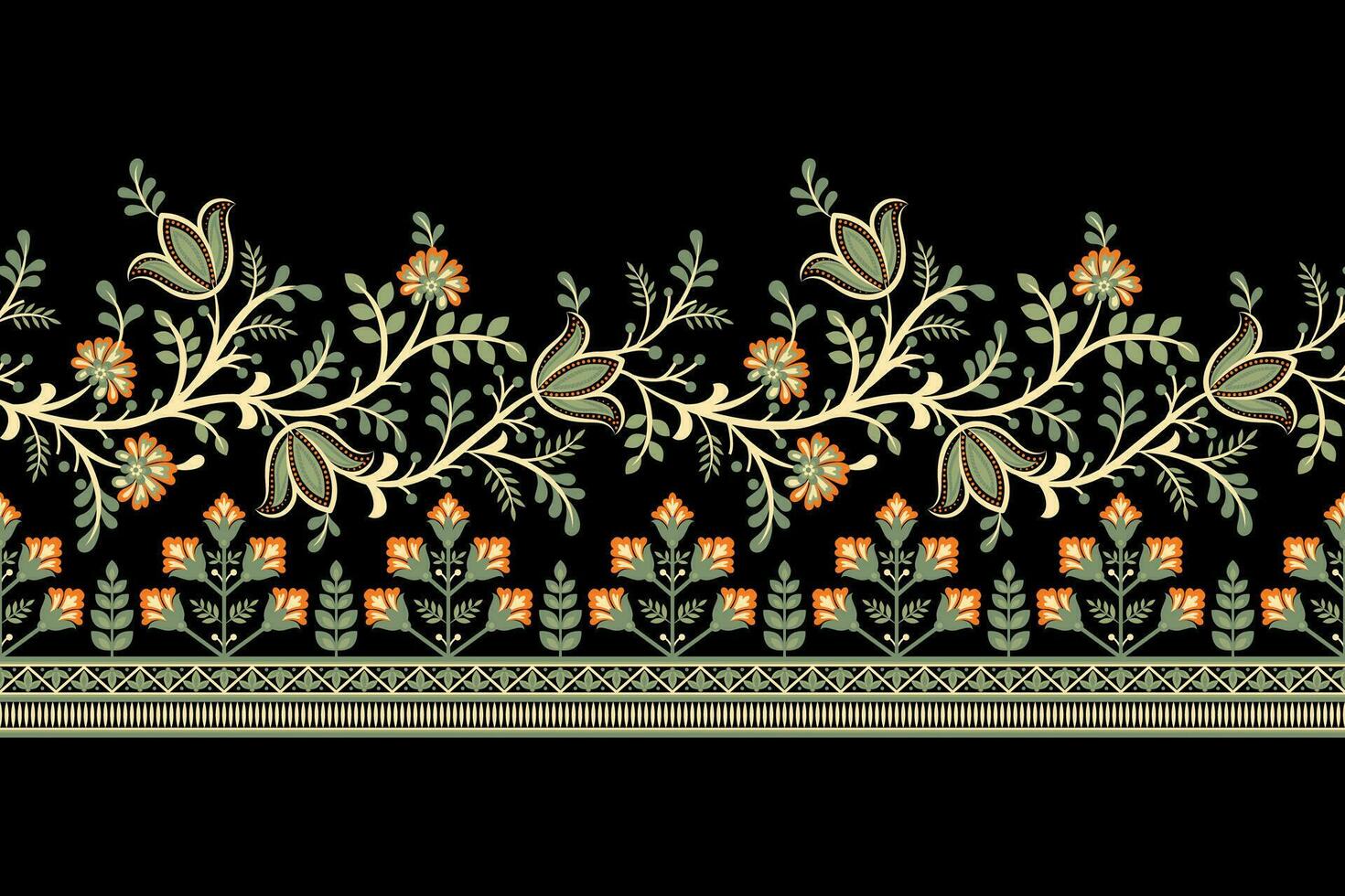 Ethnic Seamless borders and flower ornament motif draws working illustration flowers and  ornament motif design elements Neckline pattern lace embroidery textile floral vector